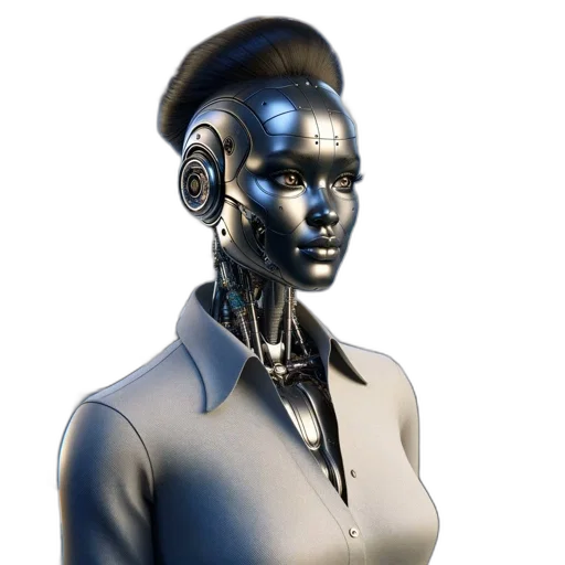 robot, face, mask, staff, 3d render, cyberpunk, concept art, fantasy art transparent PNG cut-out