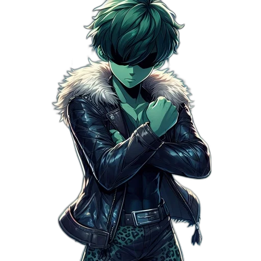 jacket, mask, weapon, concept art, comic book art, cyberpunk, fantasy art, green transparent PNG cut-out