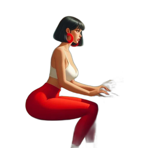 concept art, fantasy art, pixel art, comic book art, red, neon, woman, bobbed transparent PNG cut-out