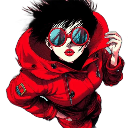jacket, mask, face, comic book art, cyberpunk, concept art, cartoon, red transparent PNG cut-out