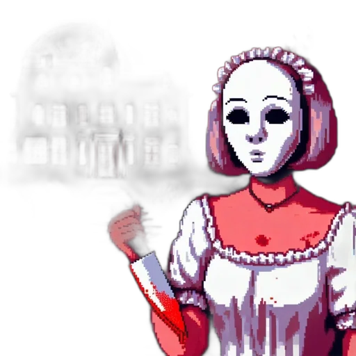 mask, dress, staff, face, pixel art, concept art, fantasy art, watercolor transparent PNG cut-out