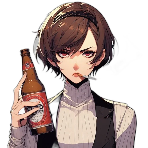 bottle, staff, jacket, face, pixel art, anime, concept art, cartoon transparent PNG cut-out