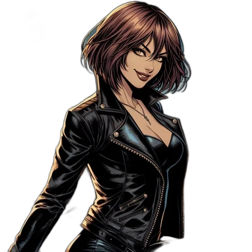 jacket, comic book art, concept art, cartoon, cyberpunk, dark, woman, leather transparent PNG cut-out