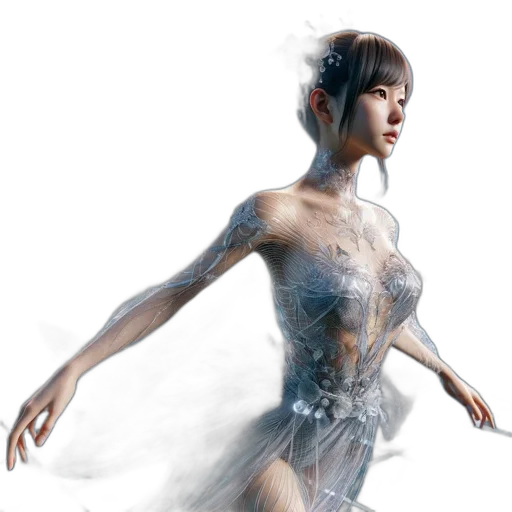 dress, robot, concept art, fantasy art, photorealistic, 3d render, blue, ethereal transparent PNG cut-out