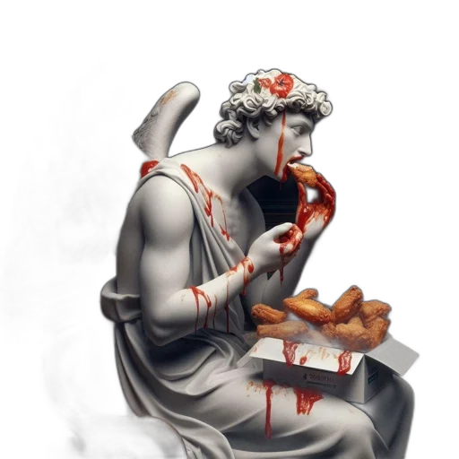 food, concept art, fantasy art, photorealistic, comic book art, angelic, statue, holds transparent PNG cut-out