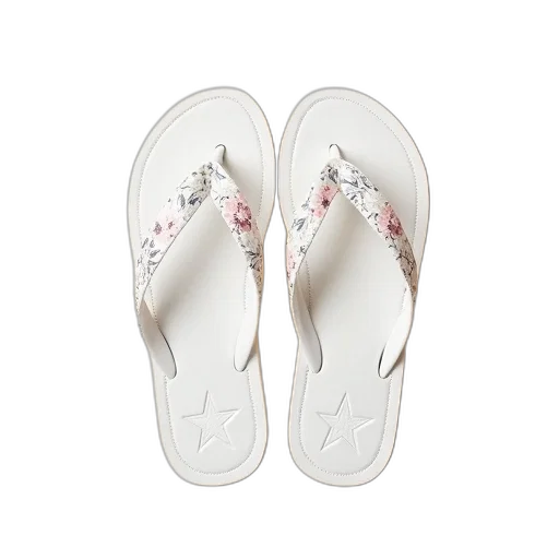 shoes, pair, white, flip-flops, floral, pattern, straps, star transparent PNG cut-out