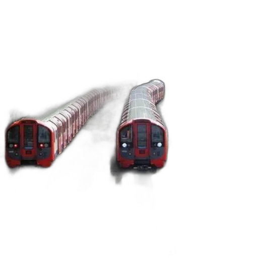 3d render, concept art, photorealistic, two, red, trains, tracks, greenery transparent PNG cut-out