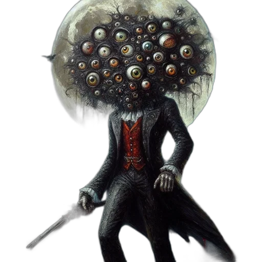 mask, staff, creature, hair, concept art, fantasy art, comic book art, pixel art transparent PNG cut-out