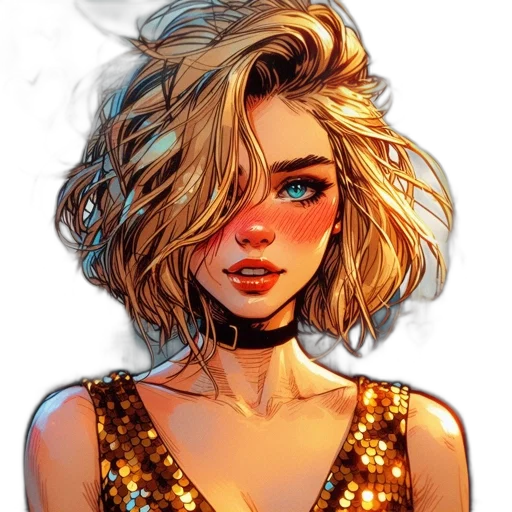 dress, jacket, face, hair, comic book art, cartoon, watercolor, concept art transparent PNG cut-out