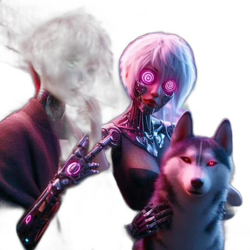 mask, creature, robot, animal, cyberpunk, vaporwave, concept art, anime transparent PNG cut-out