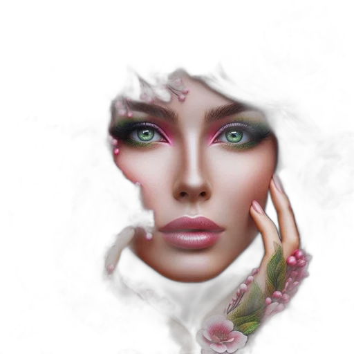 face, mask, jewelry, flower, photorealistic, fantasy art, 3d render, concept art transparent PNG cut-out