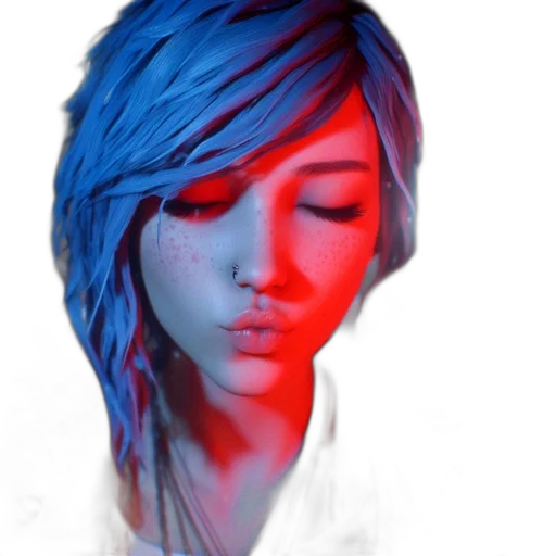 face, photorealistic, cyberpunk, 3d render, concept art, neon lights, blue, neon transparent PNG cut-out