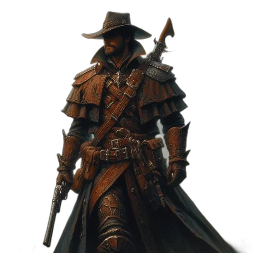 staff, sword, weapon, hat, concept art, fantasy art, 3d render, comic book art transparent PNG cut-out