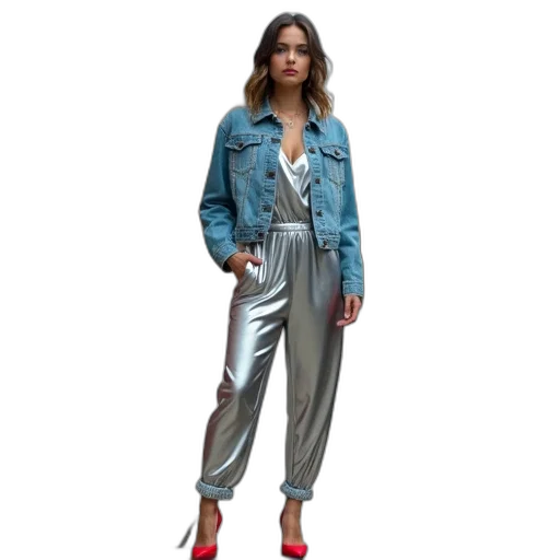 jacket, blue, monochrome, pastel, woman, stands, outside, wearing transparent PNG cut-out
