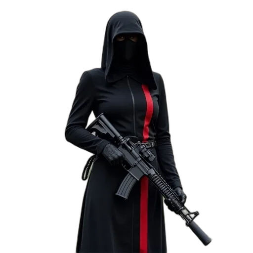 weapon, dress, staff, mask, concept art, 3d render, cyberpunk, comic book art transparent PNG cut-out