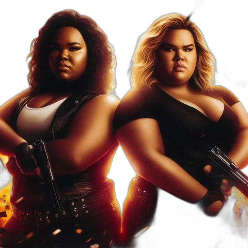concept art, comic book art, two, determined, women, stand, back-to-back, amid transparent PNG cut-out