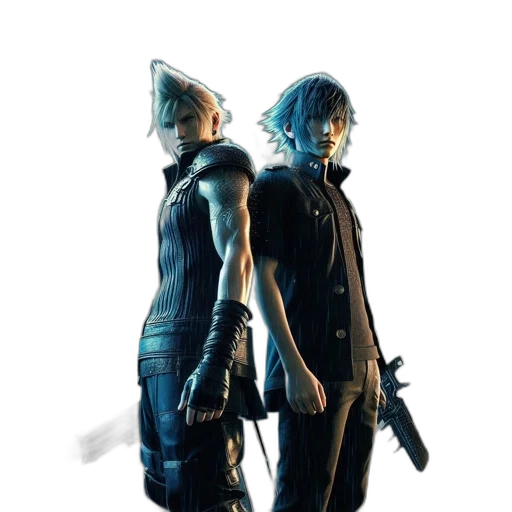 weapon, sword, jacket, concept art, cyberpunk, 3d render, blue, two transparent PNG cut-out