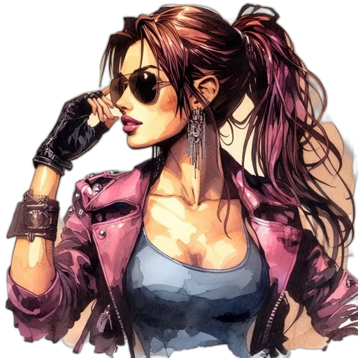 jacket, face, cyberpunk, concept art, comic book art, pixel art, colorful, red transparent PNG cut-out