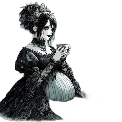 dress, food, fantasy art, concept art, pencil sketch, photorealistic, monochrome, female transparent PNG cut-out