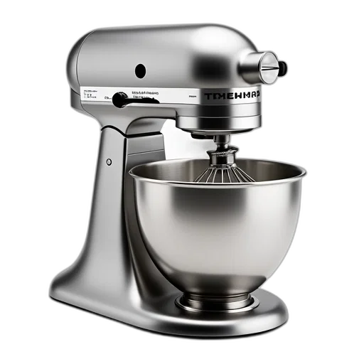 robot, sleek, modern, stainless, steel, stand, mixer, glass transparent PNG cut-out