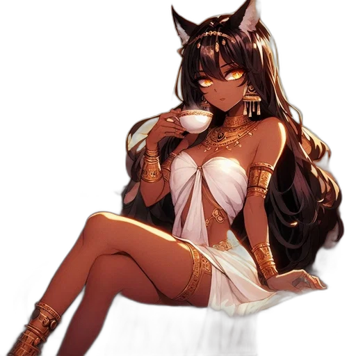 dress, staff, fantasy art, anime, concept art, pixel art, monochrome, golden transparent PNG cut-out