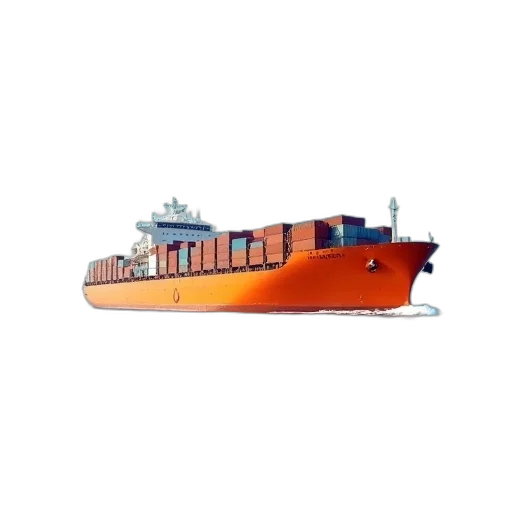 3d render, photorealistic, large, orange, cargo, ship, multiple, containers transparent PNG cut-out