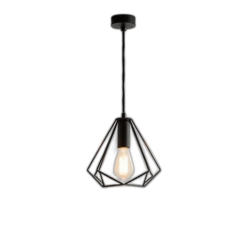 3d render, modern, geometric, pendant, light, black, frame, clear transparent PNG cut-out