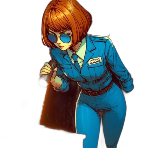 jacket, staff, robot, hair, comic book art, concept art, cartoon, anime transparent PNG cut-out