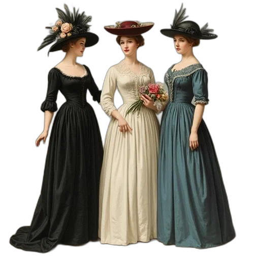 dress, hat, photorealistic, concept art, oil painting, dark, monochrome, earth tones transparent PNG cut-out