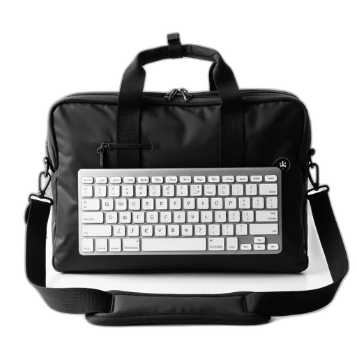staff, monochrome, black, laptop, bag, white, keyboard, attached transparent PNG cut-out