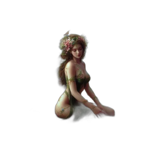 dress, crown, flower, pixel art, fantasy art, concept art, photorealistic, green transparent PNG cut-out