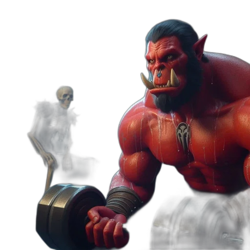 concept art, 3d render, fantasy art, comic book art, dimly, lit, chamber, red-skinned transparent PNG cut-out
