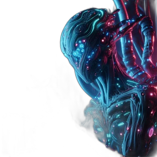 robot, jewelry, 3d render, cyberpunk, concept art, neon lights, ethereal, being transparent PNG cut-out