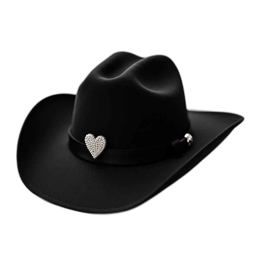 hat, jewelry, crown, 3d render, black, cowboy, diamond, heart-shaped transparent PNG cut-out