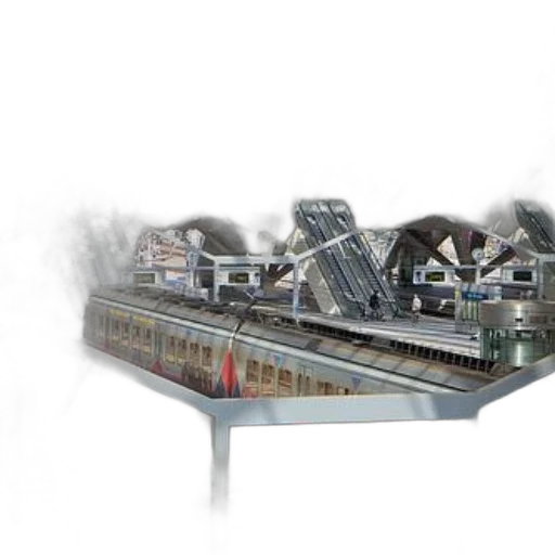 3d render, concept art, photorealistic, modern, train, station, sleek, geometric transparent PNG cut-out