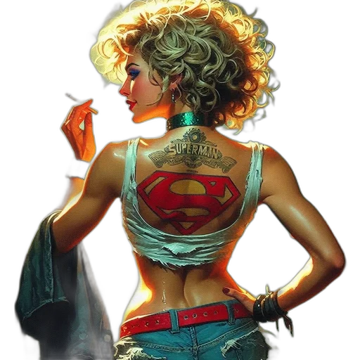 comic book art, concept art, cyberpunk, fantasy art, woman, blonde, curls, stands transparent PNG cut-out