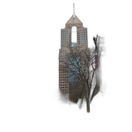 building, tree, photorealistic, concept art, 3d render, pencil sketch, fog, city street transparent PNG cut-out