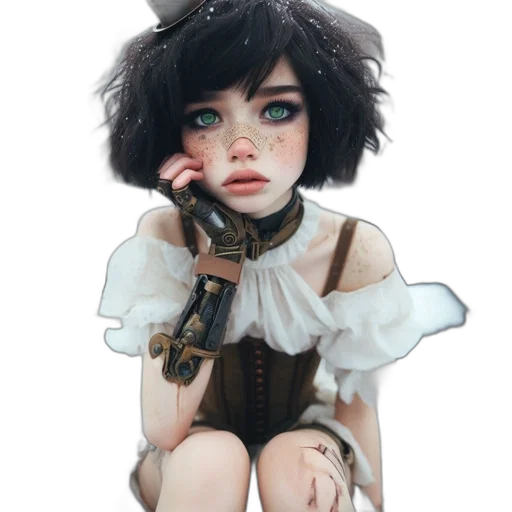dress, robot, creature, face, fantasy art, concept art, photorealistic, oil painting transparent PNG cut-out