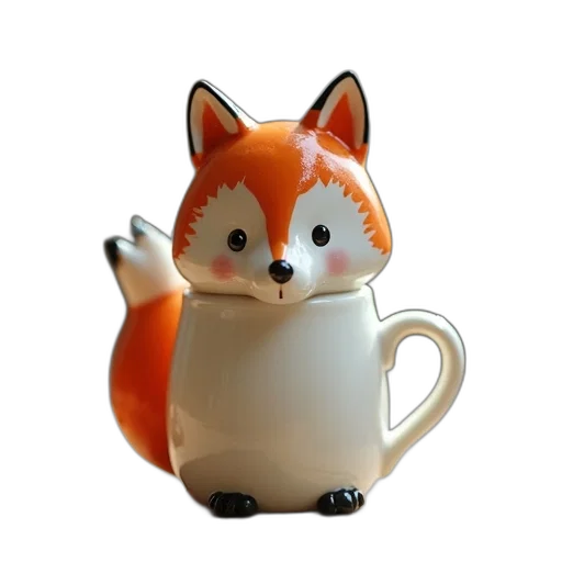 staff, animal, 3d render, photorealistic, concept art, ceramic, fox, mug transparent PNG cut-out