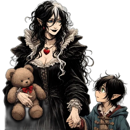 fantasy art, comic book art, concept art, pixel art, dark, female, character, victorian-style transparent PNG cut-out