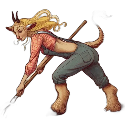 staff, concept art, fantasy art, watercolor, pixel art, anthropomorphic, half-goat, figure transparent PNG cut-out