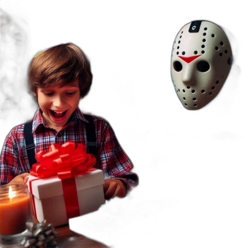 mask, 3d render, concept art, fire, birthday, party, boy, opens transparent PNG cut-out