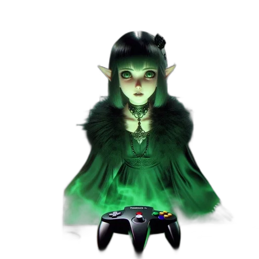 mask, fantasy art, concept art, pixel art, 3d render, green, young, woman transparent PNG cut-out