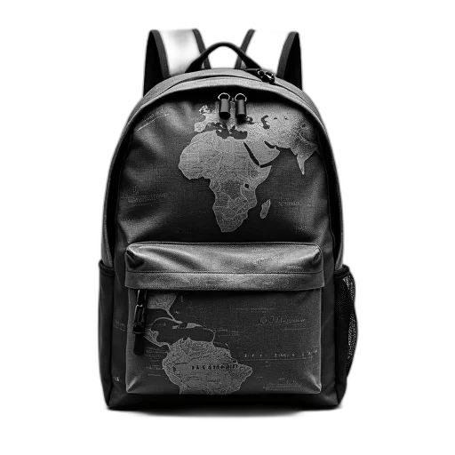 jacket, black, grey, backpack, map, print, design, front transparent PNG cut-out