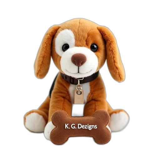 staff, 3d render, plush, toy, brown, beagle, white, patch transparent PNG cut-out