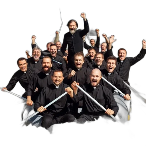 staff, concept art, men, black, shirts, paddle, inflatable, raft transparent PNG cut-out