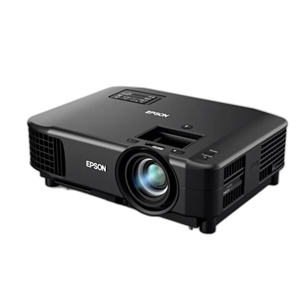 3d render, black, epson, projector, lens, front, ventilation, grills transparent PNG cut-out
