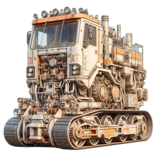 robot, weapon, car, concept art, 3d render, photorealistic, large, orange transparent PNG cut-out