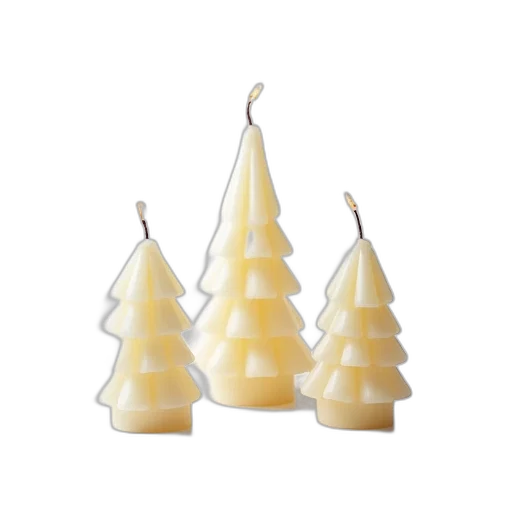 3d render, small, set, christmas, tree, candles, white, background transparent PNG cut-out