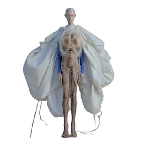 creature, dress, staff, robot, concept art, fantasy art, 3d render, photorealistic transparent PNG cut-out